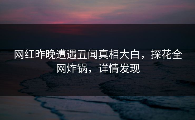 网红昨晚遭遇丑闻真相大白,探花全网炸锅,详情发现