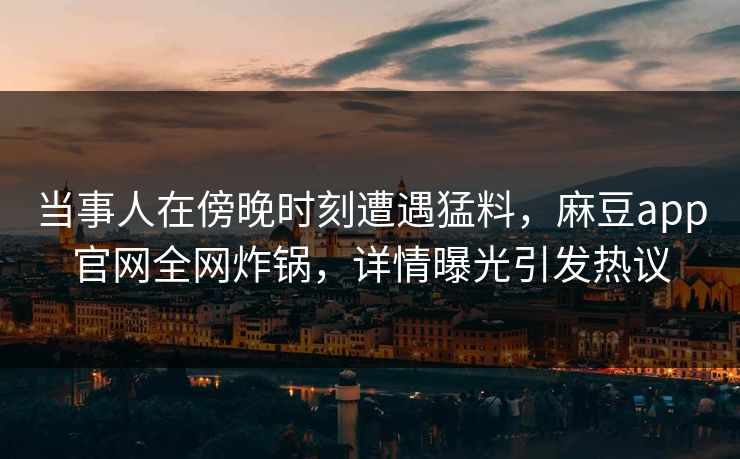当事人在傍晚时刻遭遇猛料,麻豆app官网全网炸锅,详情曝光引发热议