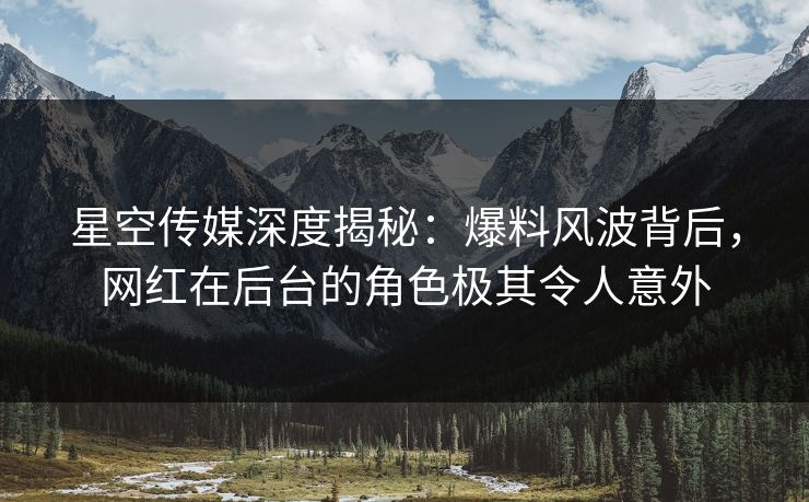 星空传媒深度揭秘:爆料风波背后,网红在后台的角色极其令人意外