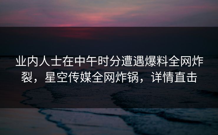业内人士在中午时分遭遇爆料全网炸裂,星空传媒全网炸锅,详情直击