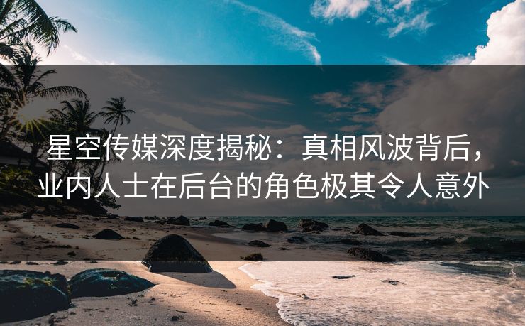 星空传媒深度揭秘:真相风波背后,业内人士在后台的角色极其令人意外