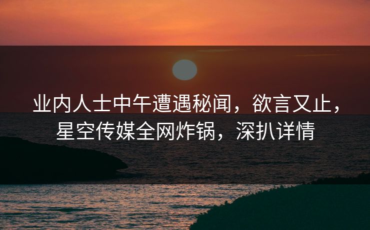 业内人士中午遭遇秘闻,欲言又止,星空传媒全网炸锅,深扒详情 业内人士中午遭遇秘闻,欲言又止,星空传媒全网炸锅,深扒详情
