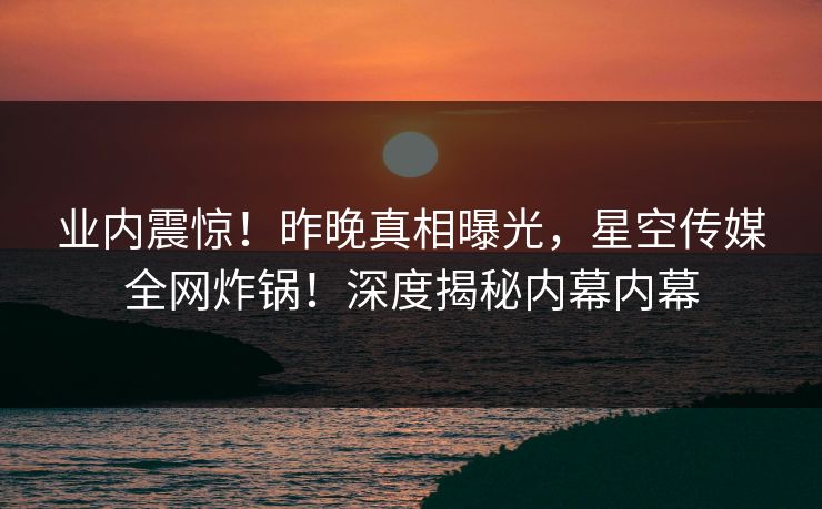 业内震惊!昨晚真相曝光,星空传媒全网炸锅!深度揭秘内幕内幕