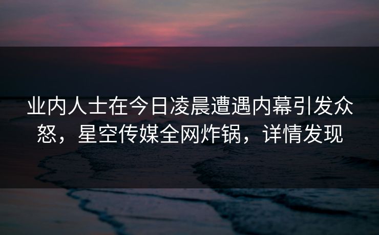 业内人士在今日凌晨遭遇内幕引发众怒,星空传媒全网炸锅,详情发现 业内人士在今日凌晨遭遇内幕引发众怒,星空传媒全网炸锅,详情发现
