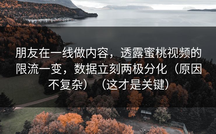 朋友在一线做内容,透露蜜桃视频的限流一变,数据立刻两极分化(原因不复杂)(这才是关键) 朋友在一线做内容,透露蜜桃视频的限流一变,数据立刻两极分化(原因不复杂)(这才是关键)