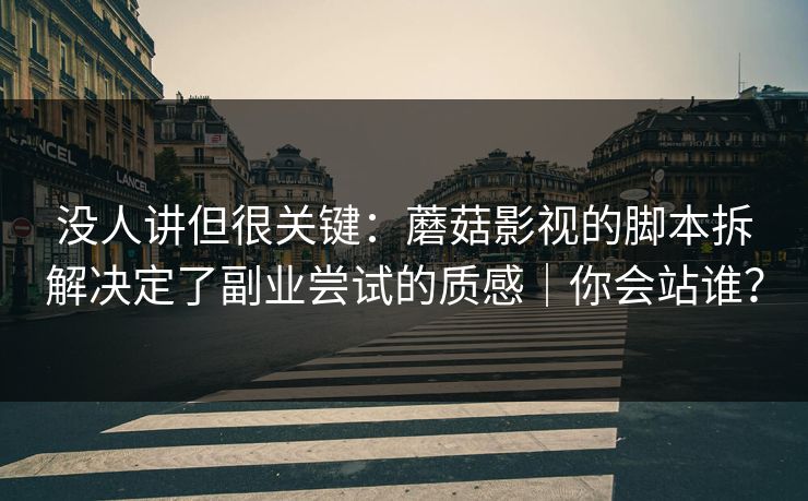 没人讲但很关键：蘑菇影视的脚本拆解决定了副业尝试的质感｜你会站谁？